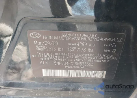 2009 Hyundai Sonata Limited z USA, uszkodzony, nr VIN 5NPEU46C19H575503